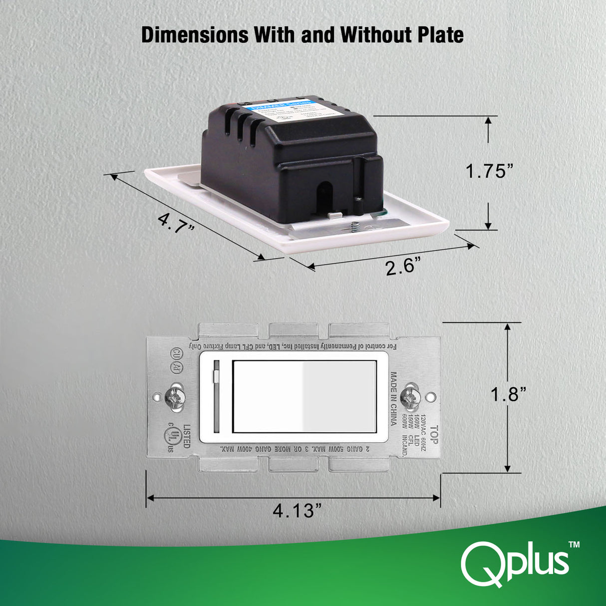 QPlus Universal Dimmer Switch 3 Way and Single-Pole - cUL & FCC Certified