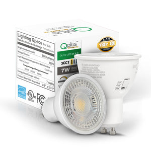 QPlus GU10 LED Track Light Bulb, 7W, 500LM, 3CCT(3000K/4000K/5000K), Beam Angle 90°, Dimmable, Energy Star Certified, UL Listed, 3 Year Warranty