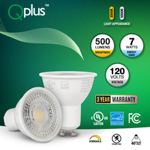 Load image into Gallery viewer, QPlus GU10 LED Track Light Bulb, 7W, 500LM, 1CCT(3000K/5000K), Beam Angle 40°, Dimmable, Energy Star Certified, UL Listed, 3 Year Warranty