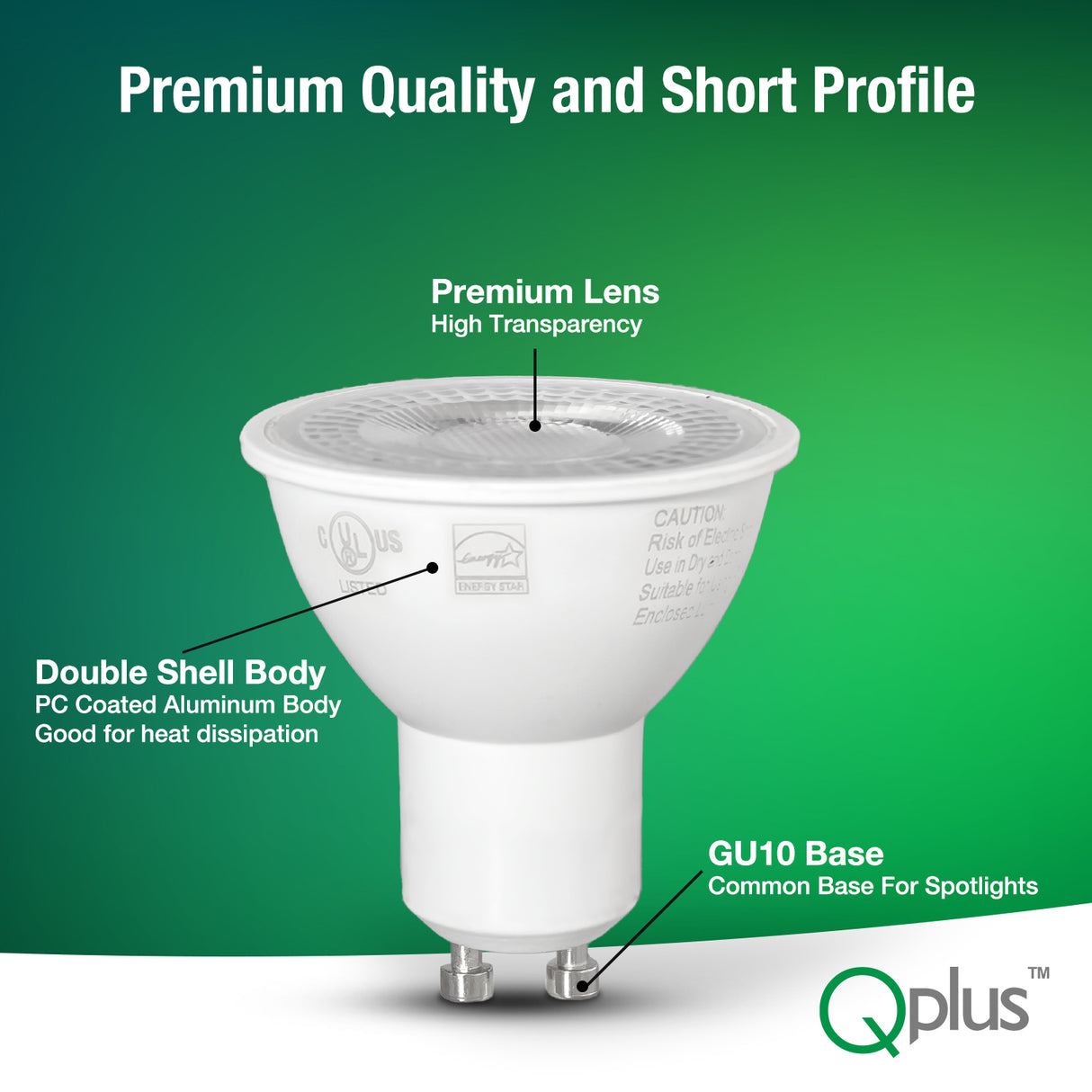 QPlus GU10 LED Track Light Bulb, 7W, 500LM, 1CCT(3000K/5000K), Beam Angle 40°, Dimmable, Energy Star Certified, UL Listed, 3 Year Warranty