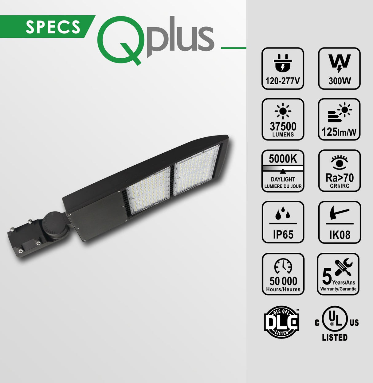 QPlus LED Estacionamiento Caja de zapatos Luminaria para poste Luz blanca de día 5000K en 240W y 300W