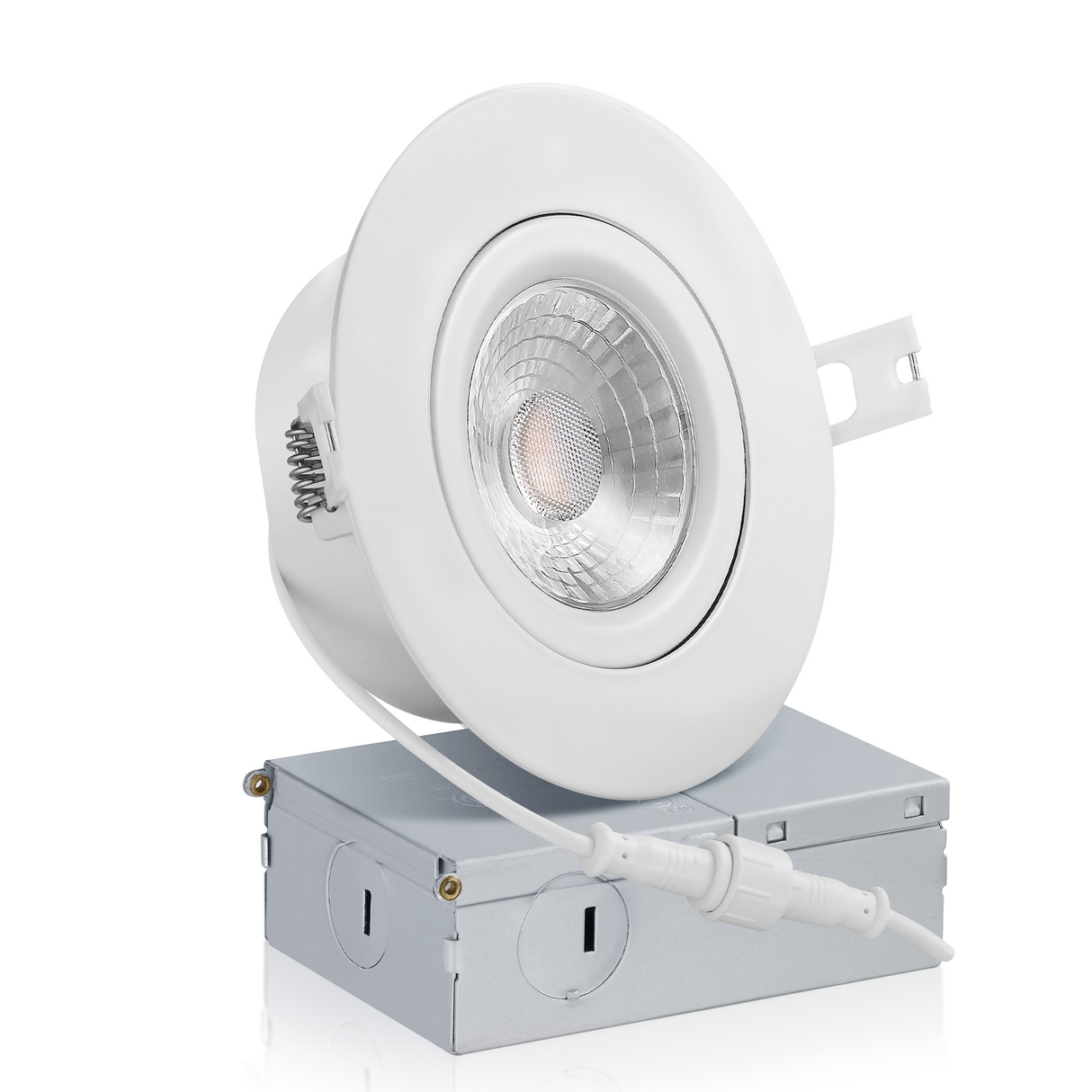 QPlus Luz LED empotrable tipo cardán hermético de 4 pulgadas con caja de conexiones de metal, espacio estrecho, 10 W, 750 lm, CCT único, regulable, certificación Energy Star, certificación ETL, clasificación IC, ubicación húmeda, 5 años de garantía