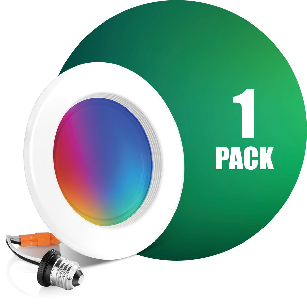 4 Inch Smart Downlight, E26 base, WiFi-No Hub, RGB 16 Million Colors & Tunable White (2700K-6500K), Wet Rated, Works with Alexa & Google Assistant
