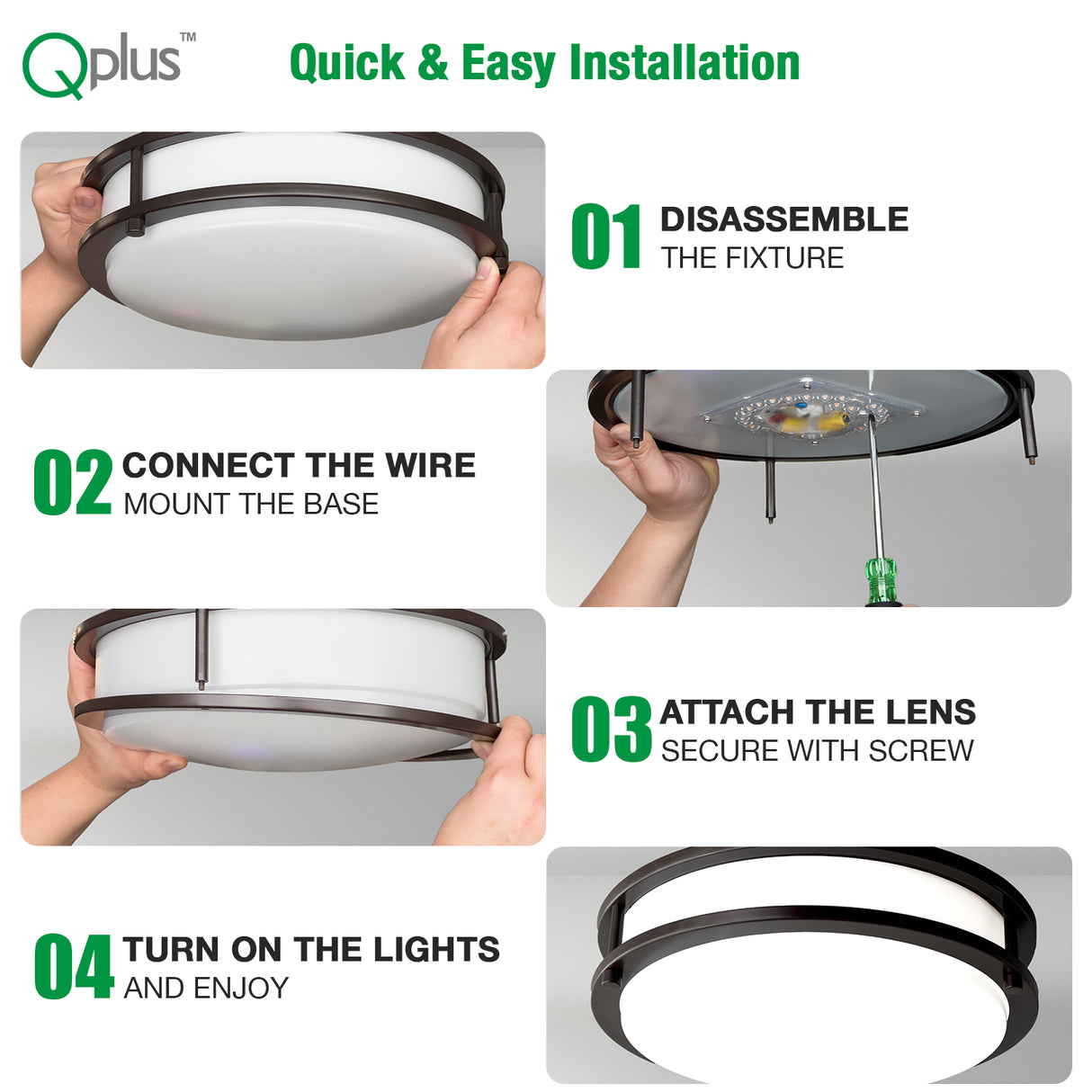 QPlus 12 Inch LED Flush Mount Ceiling Light, Double Ring 18 Watts 1200LM, Dimmable Damp Rated