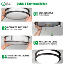 Load image into Gallery viewer, QPlus 12 Inch LED Flush Mount Ceiling Light, Double Ring 18 Watts 1200LM, Dimmable Damp Rated
