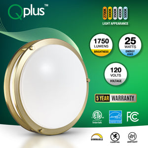 QPlus Luz de techo LED de montaje empotrado de 14 pulgadas, doble anillo 18 vatios 1750 lm, regulable en humedad 