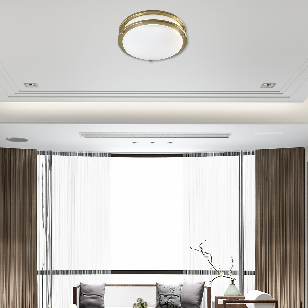 QPlus 14 Inch LED Flush Mount Ceiling Light, Double Ring 18 Watts 1750LM, Dimmable Damp Rated