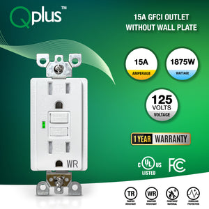 Tomacorriente GFCI QPlus de 15 amperios resistente a manipulaciones y al agua con indicador LED de 1875 W - Listado UL 