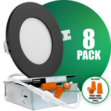 Cargar imagen en el visor de la galería, QPlus - Focos LED empotrables delgados de 4 pulgadas para ubicaciones secas y húmedas (borde negro)
