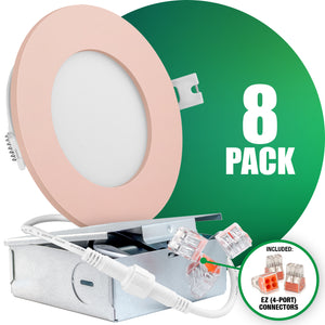 4 Inch Recessed LED Lighting, Slim, Single CCT, Pink Trim