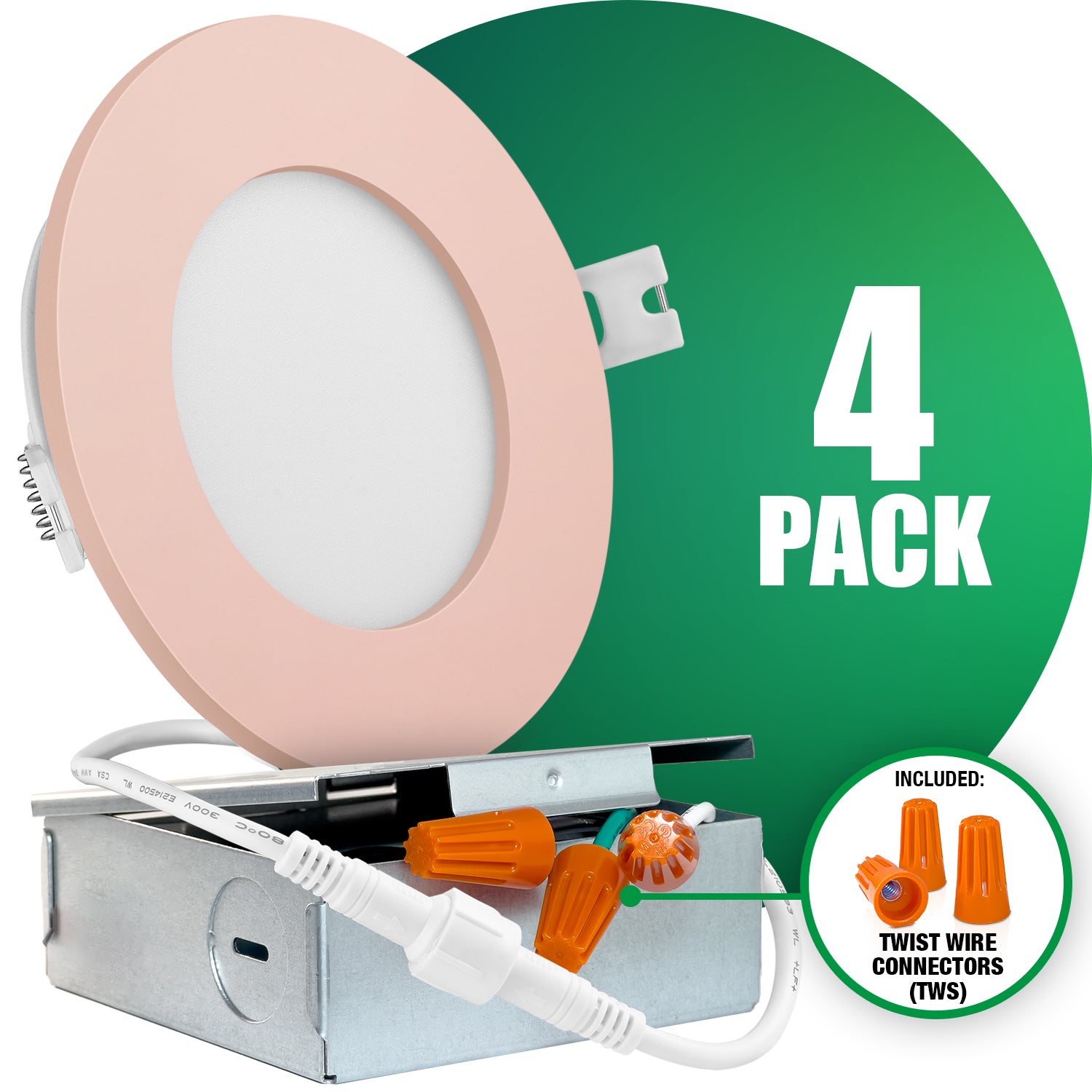 QPlus 4 Inch Slim Recessed LED Pot Lights For Dry & Damp Location Pink ...