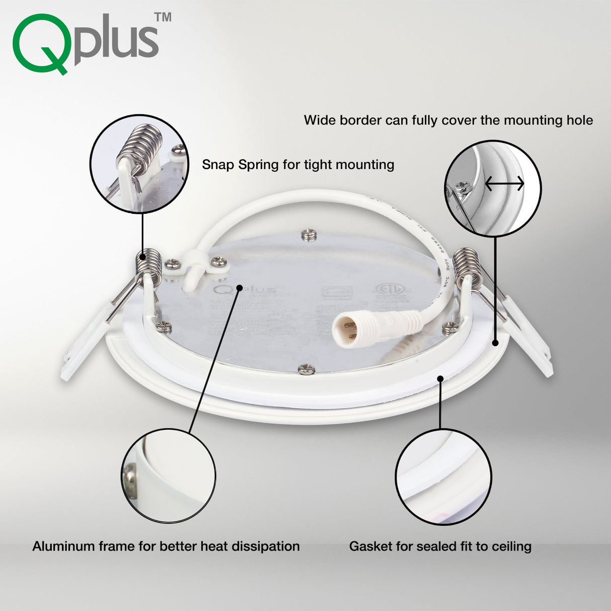 QPlus - Focos LED empotrables delgados de 4 pulgadas para ubicaciones secas y húmedas (borde negro)