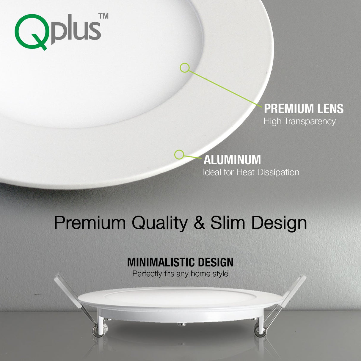 QPlus Luz LED empotrable delgada de 4 pulgadas con caja de conexiones de metal, 10 W, 750 lm, CCT único, regulable, certificación Energy Star, certificación ETL, clasificación IC, ubicación húmeda, 5 años de garantía, borde negro