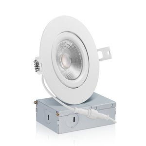 QPlus Luz LED empotrable tipo cardán de 4 pulgadas con caja de conexiones de metal, espacio estrecho, 10 W, 750 lm, CCT único, regulable, certificación Energy Star, certificación ETL, clasificación IC, ubicación húmeda, 5 años de garantía