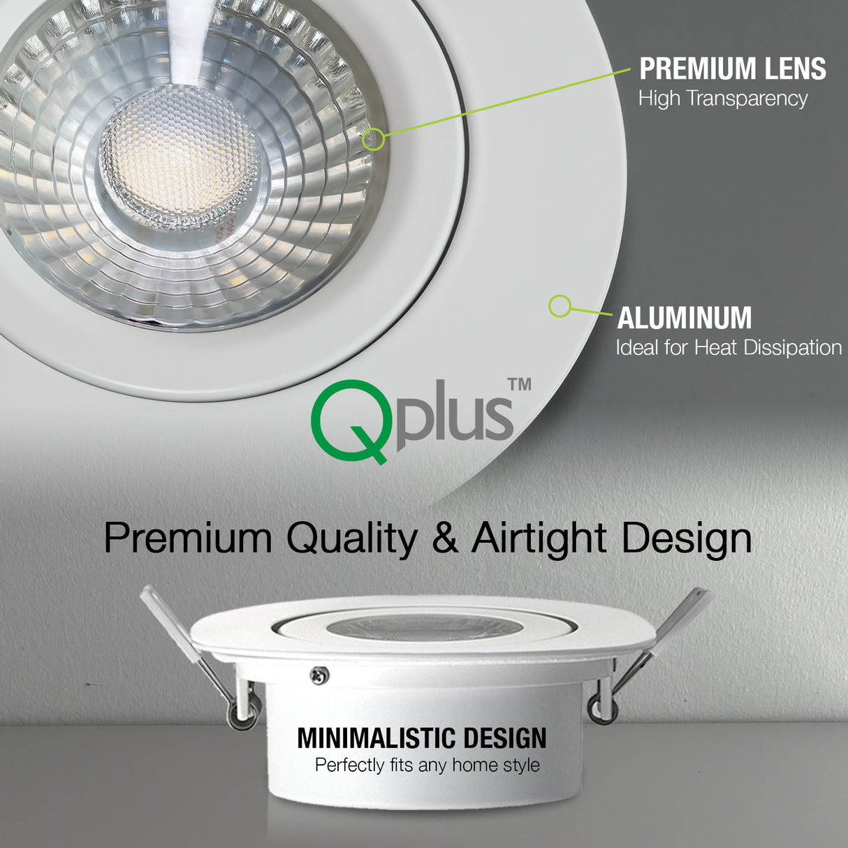 QPlus Luz LED empotrable tipo cardán hermético de 4 pulgadas con caja de conexiones de metal, espacio estrecho, 10 W, 750 lm, CCT único, regulable, certificación Energy Star, certificación ETL, clasificación IC, ubicación húmeda, 5 años de garantía