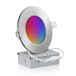 4 Inch Smart Recessed LED Lighting, Slim, WiFi-No Hub, RGB 16 Million Colors & Tunable White (2700K-6500K), Wet Rated, Works with Alexa & Google Assistant