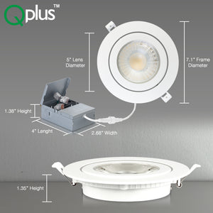 QPlus Luz LED empotrable Gimbal de 6 pulgadas con caja de conexiones de metal, 13 W, 1050 lm, CCT único, regulable, certificación Energy Star, certificación ETL, clasificación IC, ubicación húmeda, 5 años de garantía