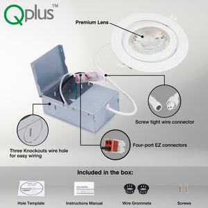 QPlus Luz LED empotrable Gimbal de 6 pulgadas con caja de conexiones de metal, 13 W, 1050 lm, CCT único, regulable, certificación Energy Star, certificación ETL, clasificación IC, ubicación húmeda, 5 años de garantía