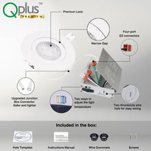 Load image into Gallery viewer, QPlus 4 Inch Gimbal LED Recessed Pot Light with the Metal Junction Box, Narrow Gap, 10W, 750LM, 4CCT(3000K/4000K/5000K/6500K) Color Changeable from the Wall Switch, Dimmable, Energy Star Certified, ETL Listed, IC-Rated, Wet Rated, 5 Year Warranty