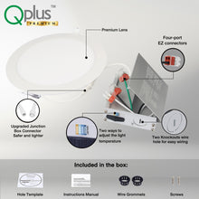 Load image into Gallery viewer, QPlus 8 Inch LED Recessed Slim Pot light with the Metal Junction Box, 18W, 14000LM, 4CCT(3000K/4000K/5000K/6500K) Color Changeable from the Wall Switch, Dimmable, Energy Star Certified, ETL Listed, IC-Rated, Wet Rated, 5 Year Warranty