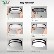 Load image into Gallery viewer, QPlus 15 Inch LED Flush Mount Ceiling Light, Double Ring 25 Watts 1750LM, Dimmable Damp Rated