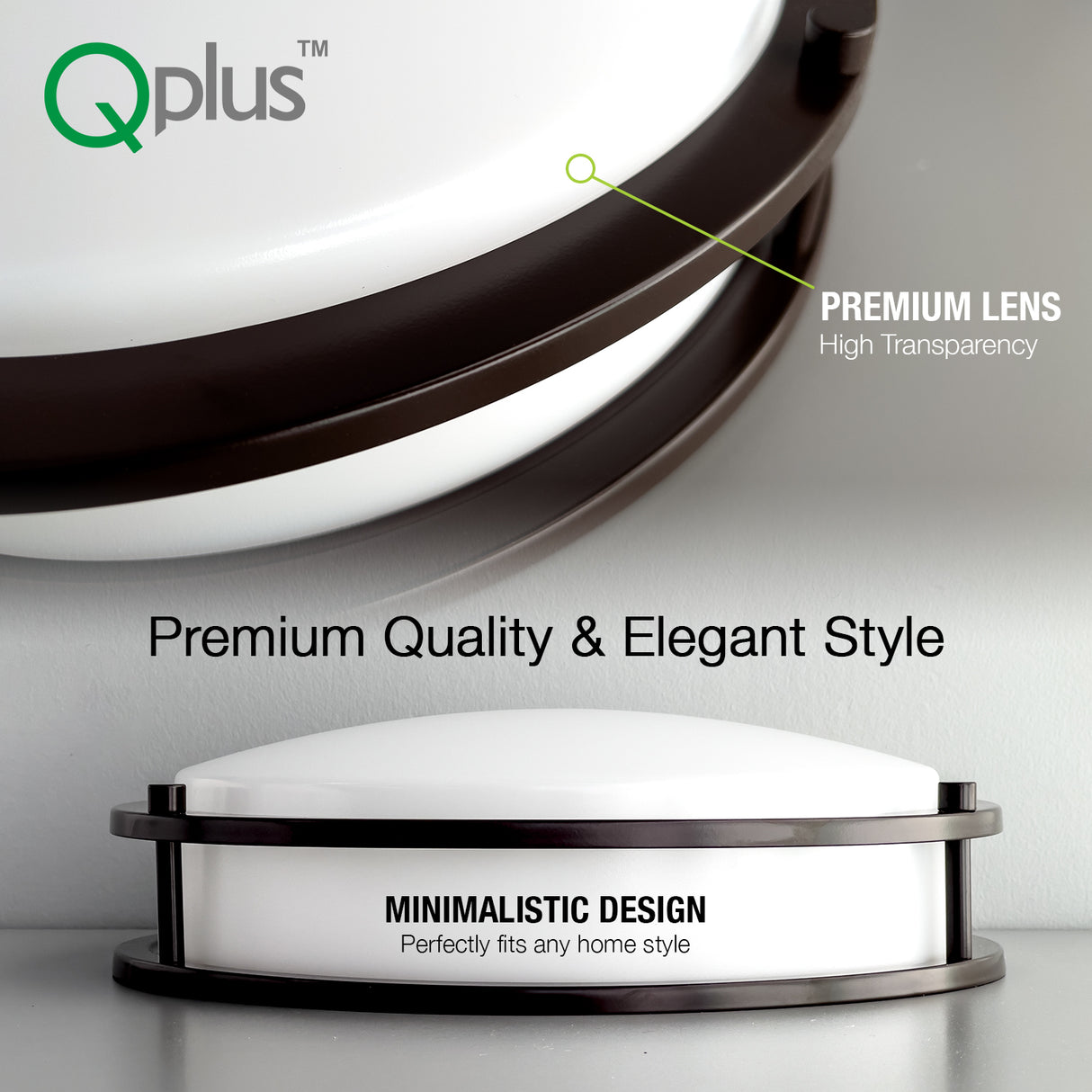 QPlus 14 Inch LED Flush Mount Ceiling Light, Double Ring 18 Watts 1750LM, Dimmable Damp Rated