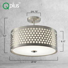 Cargar imagen en el visor de la galería, QPlus 16 pulgadas elegante 5CCT cambio de color LED montaje semiempotrado lámpara de techo con pantalla de tambor tallado 
