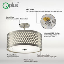 Cargar imagen en el visor de la galería, QPlus 16 pulgadas elegante 5CCT cambio de color LED montaje semiempotrado lámpara de techo con pantalla de tambor tallado 
