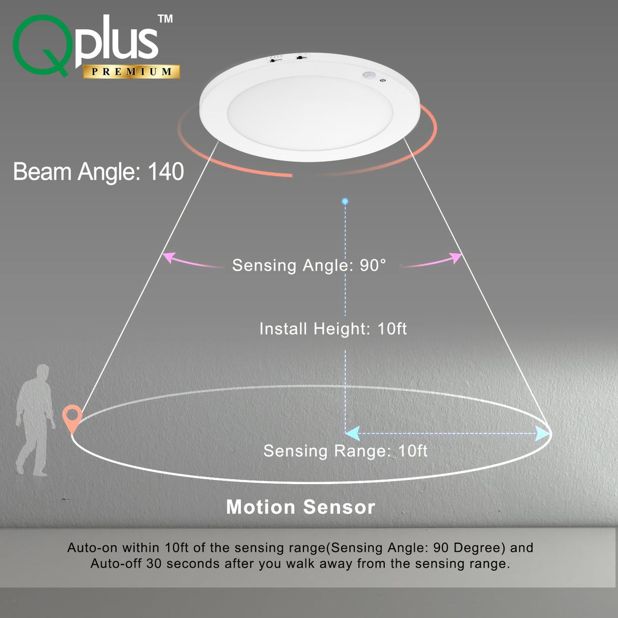 QPlus 9 Inch 4CCT Adjustable Multi Color Temperature LED Motion Sensor Flush Mount 16W (White, Silver & Bronze)