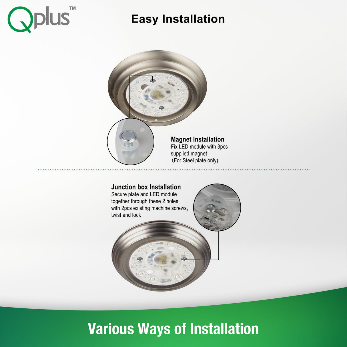 QPlus LED Circular Module Panel, Replacement Light, 4.1 Inch, 12W, 800LM, 1CCT(3000K/4000K/5000K), Dimmable, Energy Star Certified, ETL Listed, 5 Year Warranty