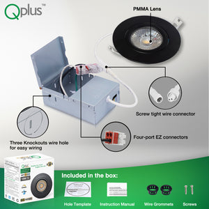 QPlus - Luz hermética para potenciómetro de cardán de 4 pulgadas - Luz LED empotrable giratoria y regulable - Temperatura de varios colores (cambio de color)