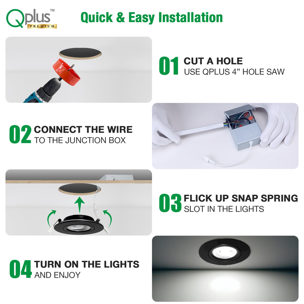 QPlus - Luz hermética para potenciómetro de cardán de 4 pulgadas - Luz LED empotrable giratoria y regulable - Temperatura de varios colores (cambio de color)