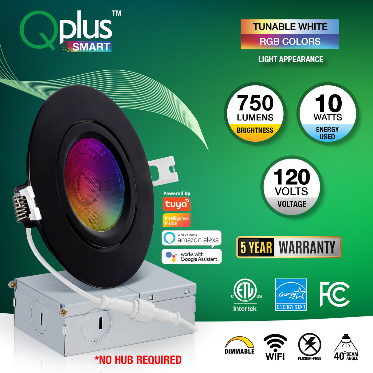 QPlus Smart Slim LED Pot Light de 4 pulgadas (WiFi - Sin concentrador) - RGB 16 millones de colores y blanco sintonizable 2700K a 6500K