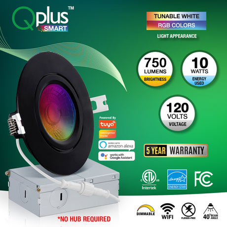 QPlus Smart Slim LED Pot Light de 4 pulgadas (WiFi - Sin concentrador) - RGB 16 millones de colores y blanco sintonizable 2700K a 6500K