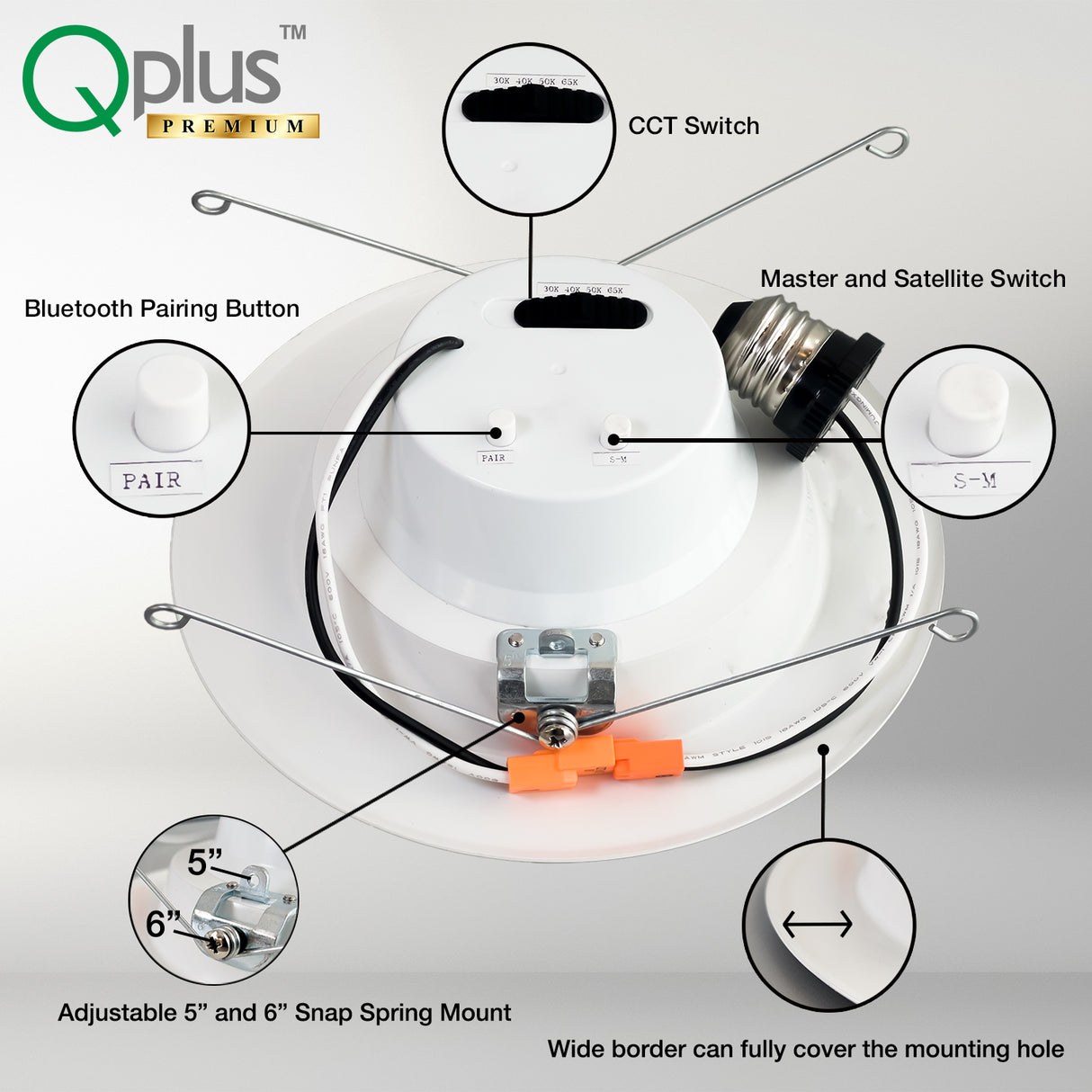 QPlus 5/6 pulgadas LED Downlight Retrofit Altavoz Bluetooth