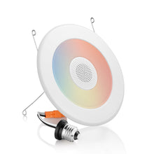 Load image into Gallery viewer, QPlus 5/6 Inch LED Retrofit Airtight Downlight, with Bluetooth Speaker, 4 Inch, 15W, 900LM, 4CCT (3000K/4000K/5000K/6500K), Beam Angle 140°, Dimmable, Energy Star Certified, ETL Listed, IC-Rated, Wet Rated, 5 Year Warranty, White Trim
