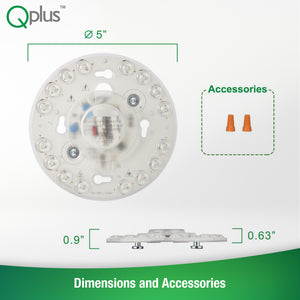 QPlus LED Circular Module Panel, Replacement Light, 5 Inch, 16W, 1300LM, 1CCT(3000K/4000K/5000K), Dimmable, Compatible with 9-11 Inch Flush Mount Lighting Fixtures, Energy Star Certified, ETL Listed, 5 Year Warranty