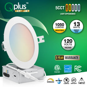 QPLUS Panel delgado de 6 pulgadas Empotrado Ajustable Temperatura multicolor LED Pot Light (Temperatura de color cambiable por el interruptor de pared) 