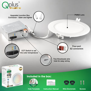 QPLUS Panel delgado de 6 pulgadas Empotrado Ajustable Temperatura multicolor LED Pot Light (Temperatura de color cambiable por el interruptor de pared) 