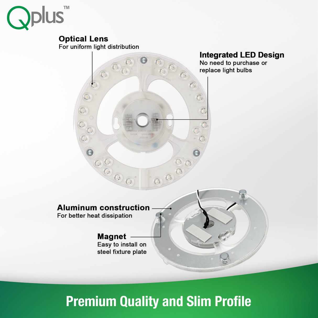 QPlus LED Circular Module Panel, Replacement Light, 7 Inch, 24W, 1800LM, 1CCT(3000K/4000K/5000K), Dimmable, Compatible with 11-13 Inch Flush Mount Lighting Fixtures, Energy Star Certified, ETL Listed, 5 Year Warranty