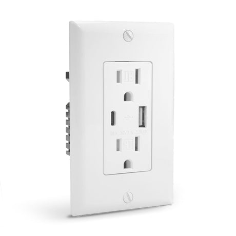 QPLUS 15 Amp Type-C & A Wall Receptacle Outlet, Tamper Resistant 1875W - UL Listed (Wall Plates & Screws Included)