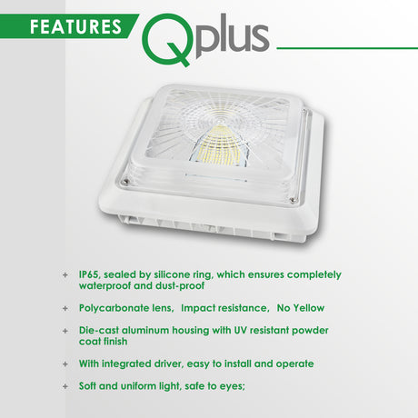 QPLUS LED Garaje/Parking Canopy Light en 55W - 5000K Luz diurna - IP65 /cULus 120V - 277Volts