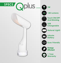 Load image into Gallery viewer, QPlus Rechargeable Cylindrical Table Lamp for Study room - 2 Color Modes &amp; Colorful Light Base