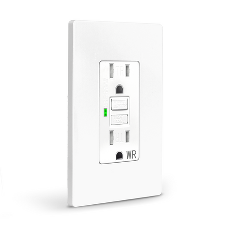 QPlus 15Amp Tamper & Water Resistant GFCI Receptacle Outlet with LED Indicator 1875W - UL Listed