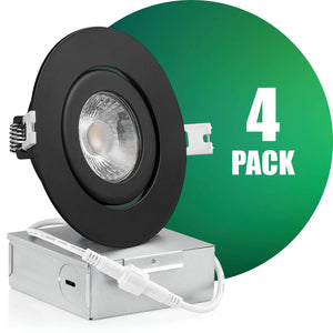 QPlus Luz LED empotrable Gimbal de 4 pulgadas con caja de conexiones de metal, 10 W, 750 lm, CCT único, regulable, certificación Energy Star, certificación ETL, clasificación IC, ubicación húmeda, 5 años de garantía 