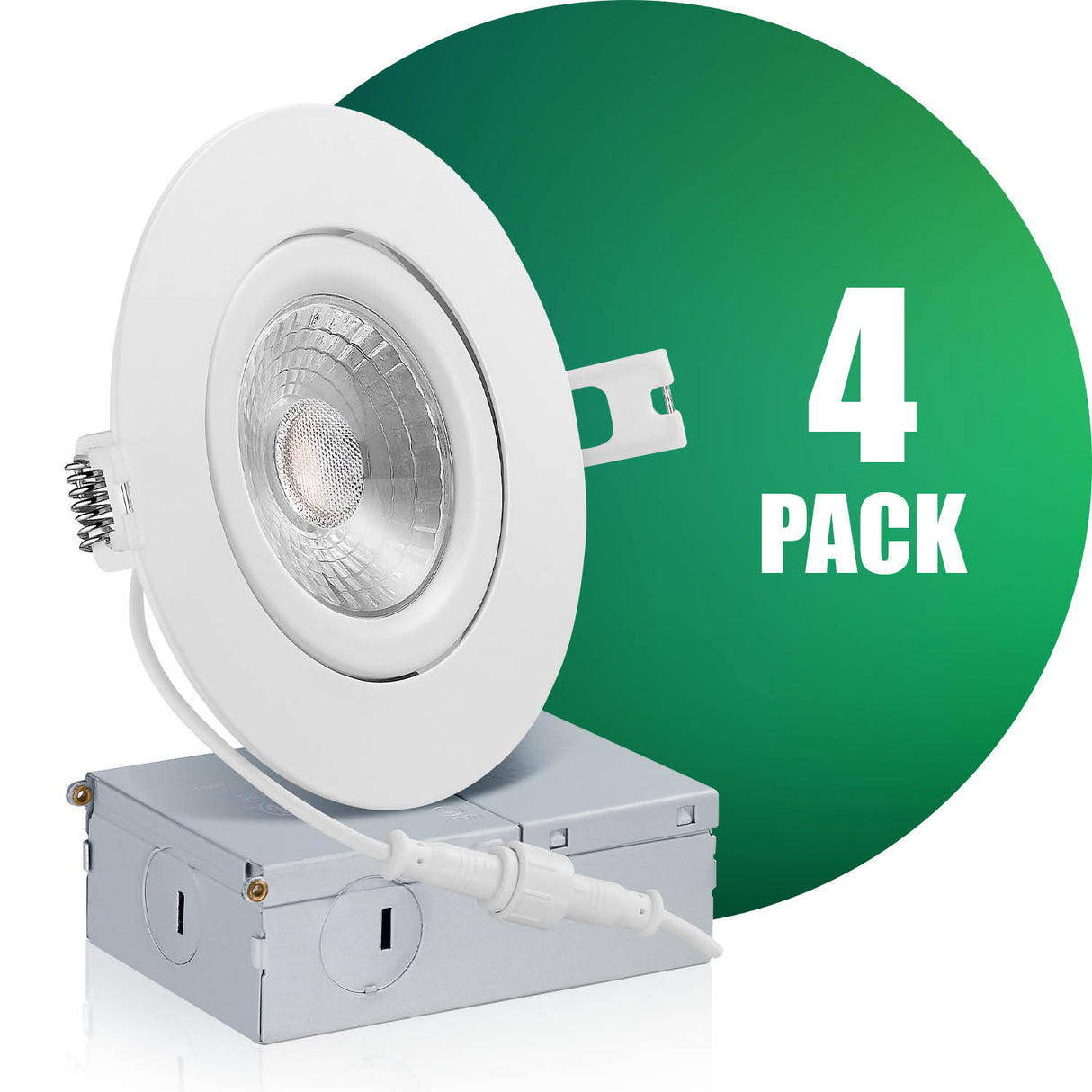 QPlus Luz LED empotrable tipo cardán de 4 pulgadas con caja de conexiones de metal, espacio estrecho, 10 W, 750 lm, CCT único, regulable, certificación Energy Star, certificación ETL, clasificación IC, ubicación húmeda, 5 años de garantía