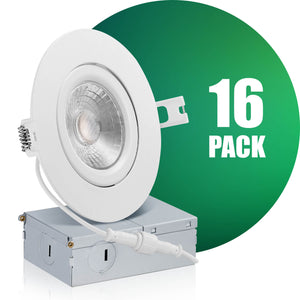 QPlus Luz LED empotrable tipo cardán de 4 pulgadas con caja de conexiones de metal, espacio estrecho, 10 W, 750 lm, CCT único, regulable, certificación Energy Star, certificación ETL, clasificación IC, ubicación húmeda, 5 años de garantía