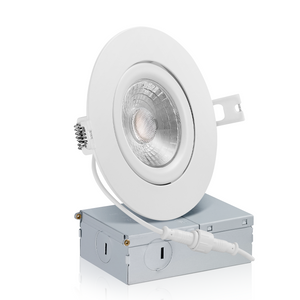 QPlus Luz LED empotrable tipo cardán de 4 pulgadas con caja de conexiones de metal, espacio estrecho, 10 W, 750 lm, CCT único, regulable, certificación Energy Star, certificación ETL, clasificación IC, ubicación húmeda, 5 años de garantía