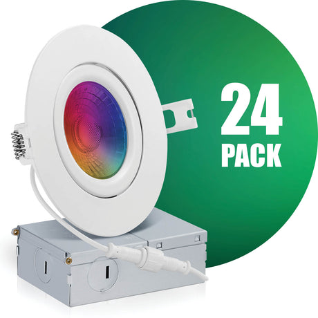 4 Inch Narrow Gap Smart Recessed LED Lighting, Gimbal, RGB 16 Million Colors & Tunable White (2700K-6500K), Wet Rated