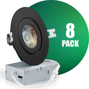 4 Inch Recessed LED Lighting, Gimbal, 5CCT Color Selectable, Wet Rated, Black Trim